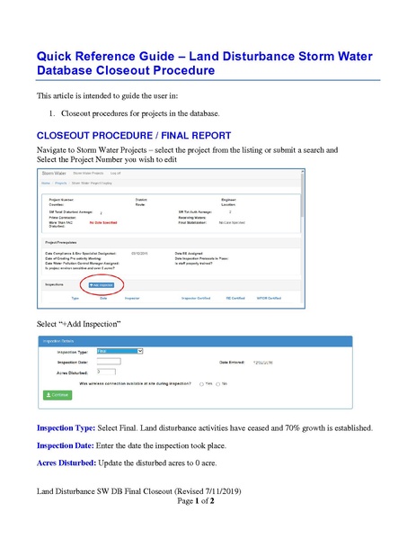 File:101 Land Disturbance Storm Water Database Closeout Procedure QRG 2019.pdf